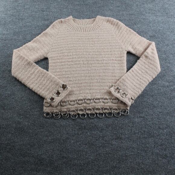 Rachel Comey Sweater Womens Medium Alpaca Crewneck Beige O Ring Grommet Trim - Picture 1 of 8